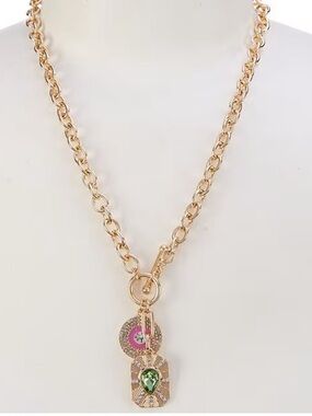 Gemma Layne
Glass Stone Charms Chain Link Short Pendant
Necklace